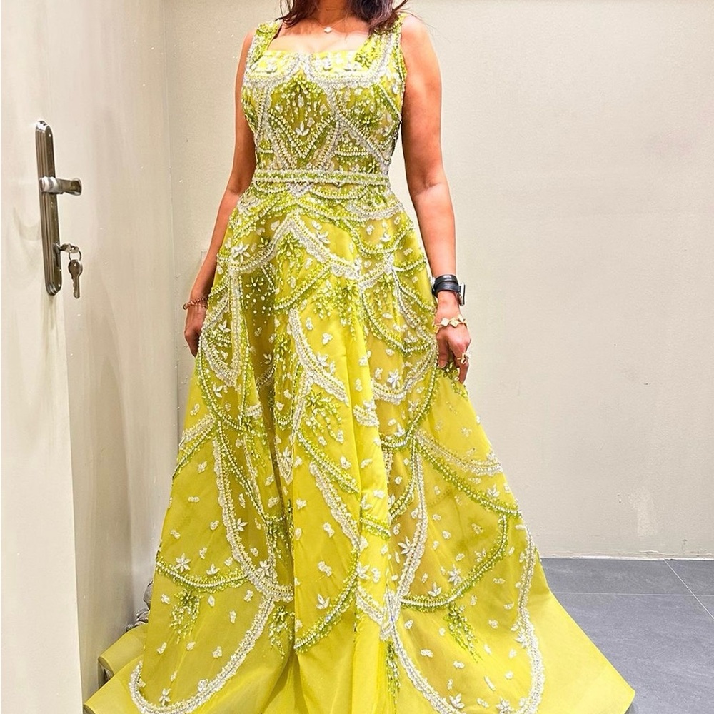 Yellow Tiered Maxi Gown with Scoop Neck custom